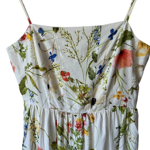 H&M Smocked Linen Blend Sundress Floral Lined Adjustable Straps Midi Summer - Picture 3 of 16